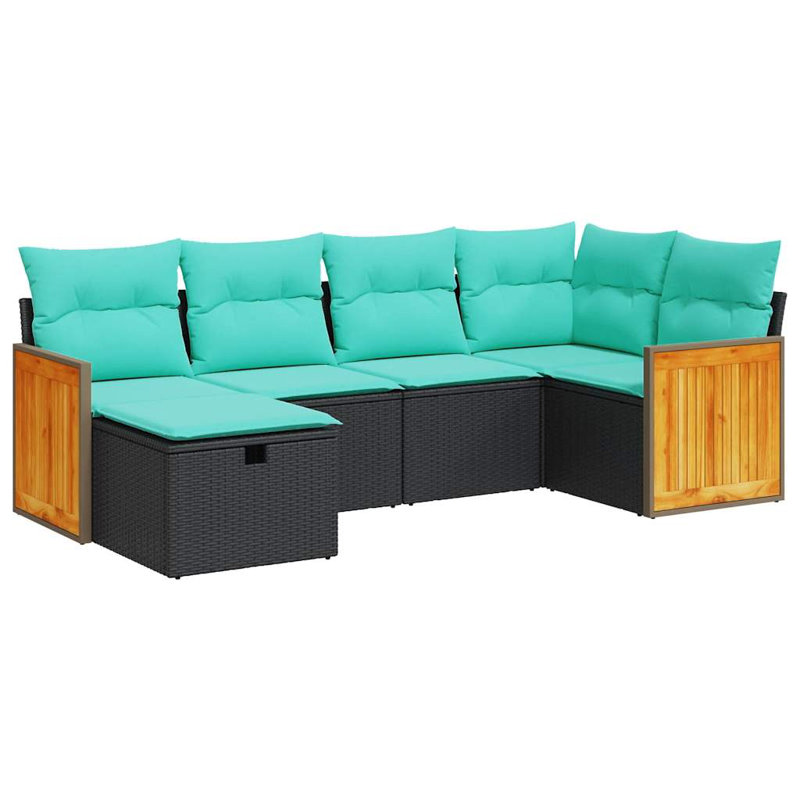 Highland Dunes 6 Piece Patio Sofa Set With Cushions Black Poly Rattan